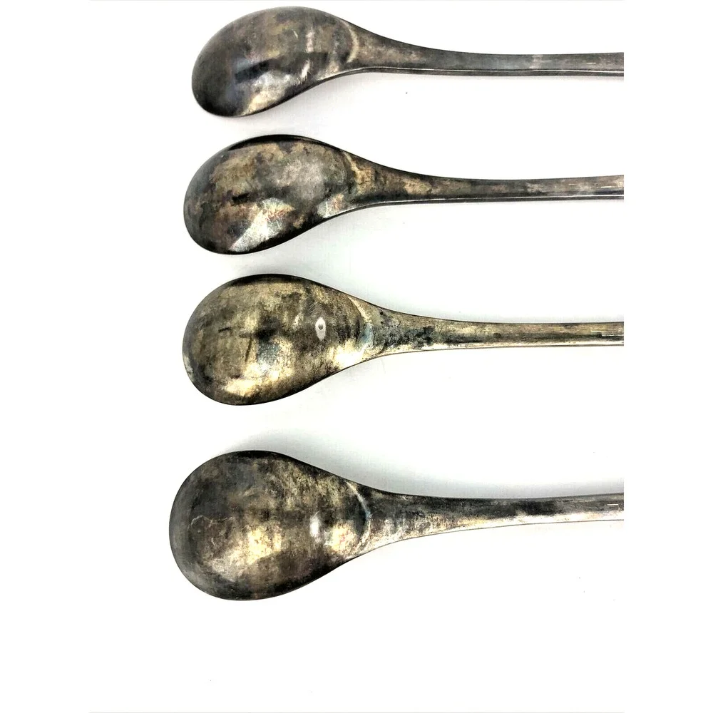 Vintage Japan Silver Plate 18-8 Spoon Set 4 Spoons Stainless Steel Oval End 7.5